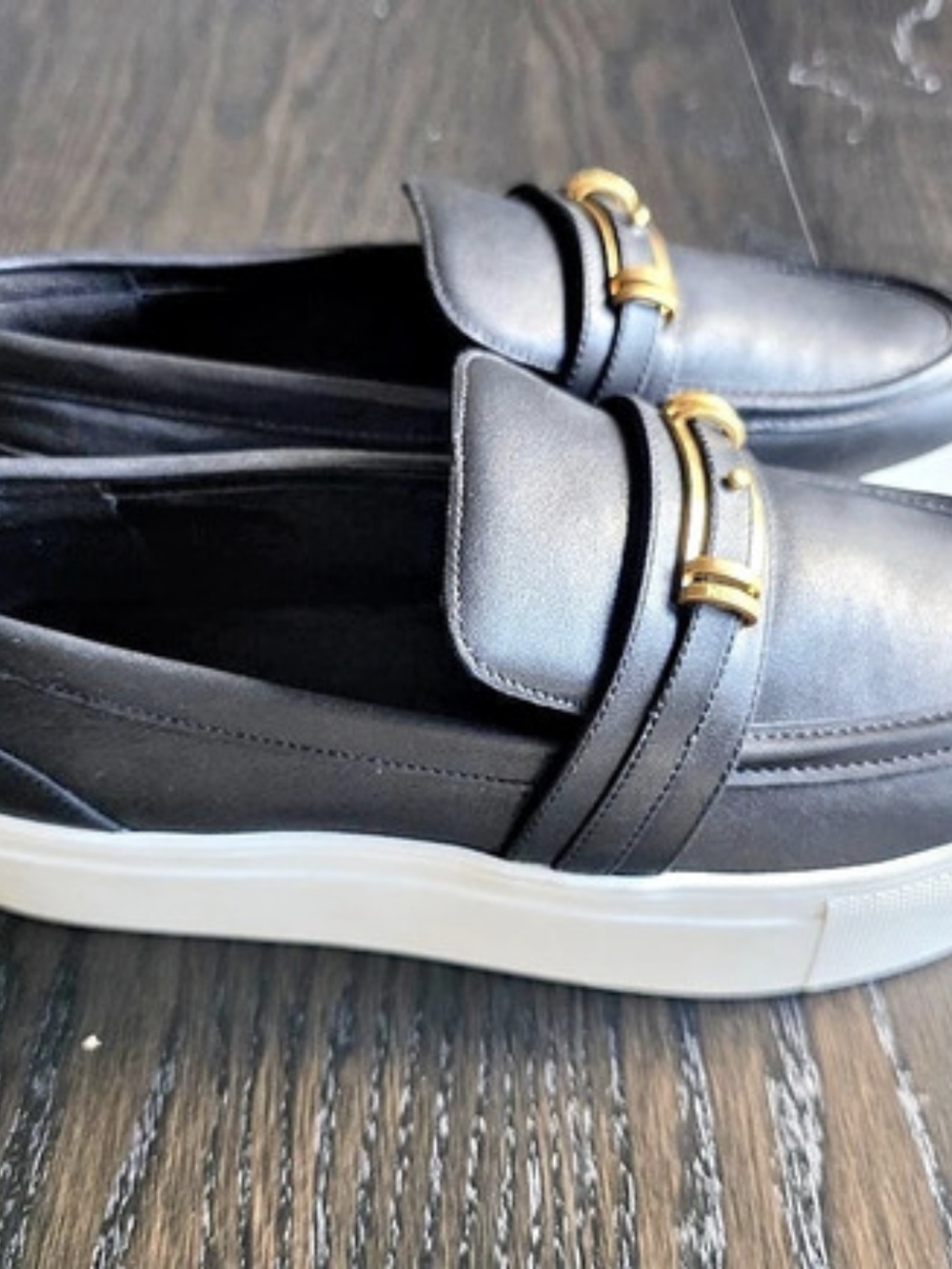 Reiss Adelina Leather Loafer Trainers Black & White